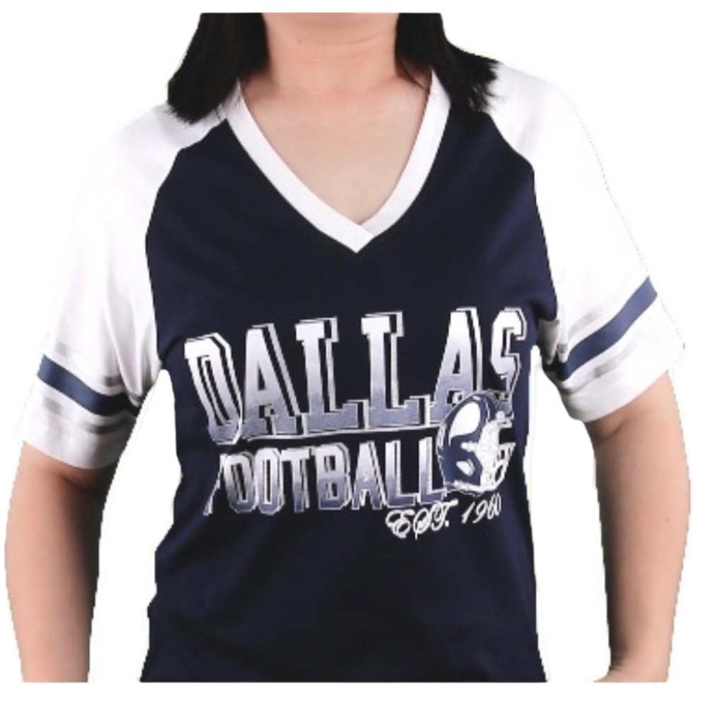 Dallas Football Navy V-Neck Jersey Tee Sise S Cotton